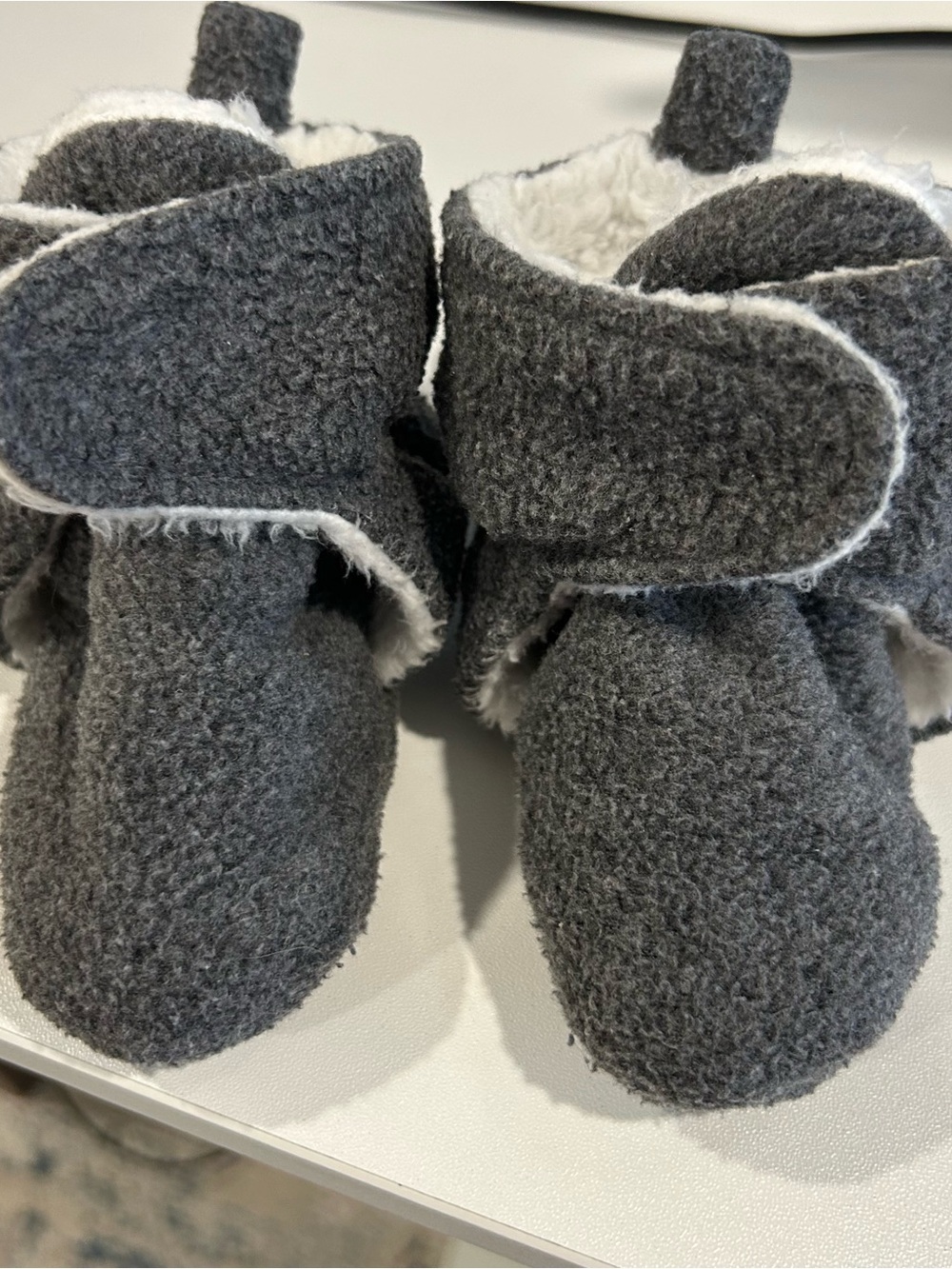 HB Baby Gray Sherpa-Lined Booties 6-12M Cozy Winter Baby Shoes
